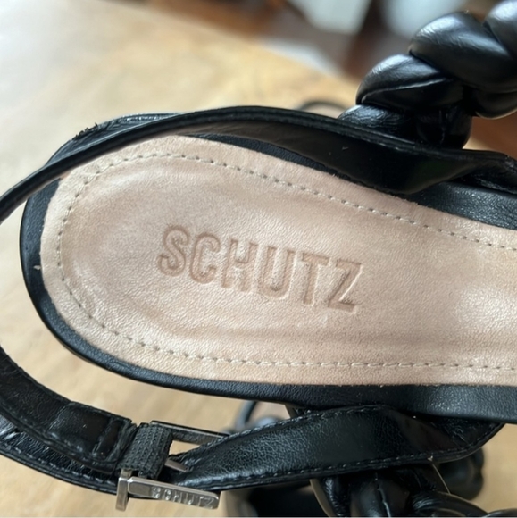 SCHUTZ Black Leather Wedge Sandal Size 9.5 - Picture 5 of 8